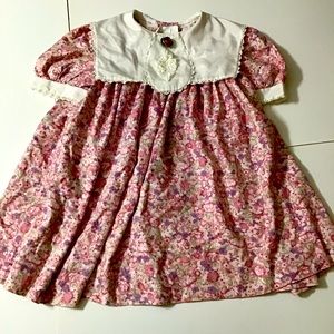 VTG Rare Editions Dress Girls Sz 6x Pink Purple Floral Babydoll Puff Sleeve